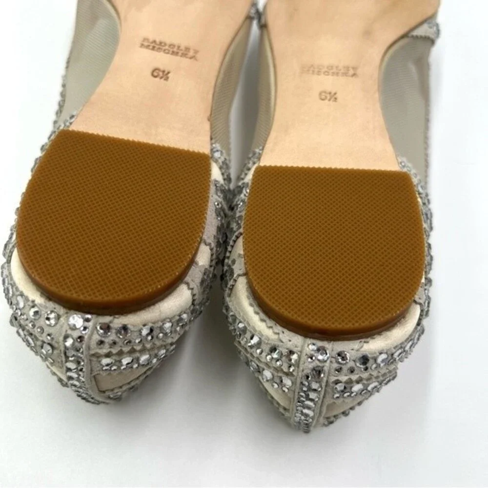 Badgley Mischka BHLDN Size 6.5 Gigi Point Toe‎ Jeweled Ivory Ballet Flats Shoes